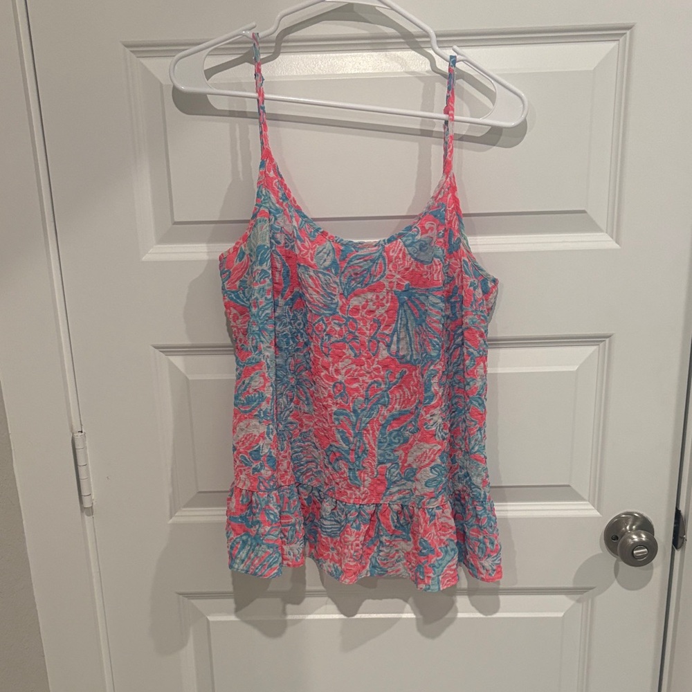 Lilly Pulitzer Pink & Blue Floral Ruffle-Hem Cami